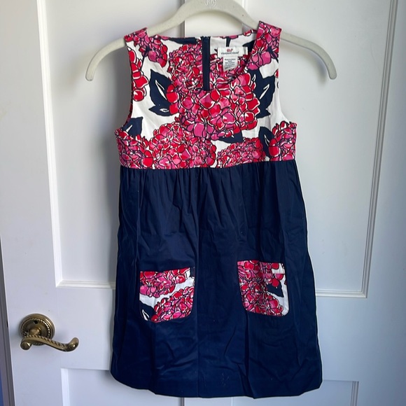 Vineyard Vines Girls Floral Dress - colors: navy, pink, red, white - size: 7 Y - Picture 1 of 3